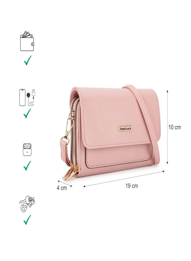 Fastrack Women's Convertible Clutch with Adjustable Sling | Flap and Magnetic Button Closure | Dual Zip Compartments, Card Slots and Inner Zip Pocket | Stylish Everyday Clutch, Peach - Image 4